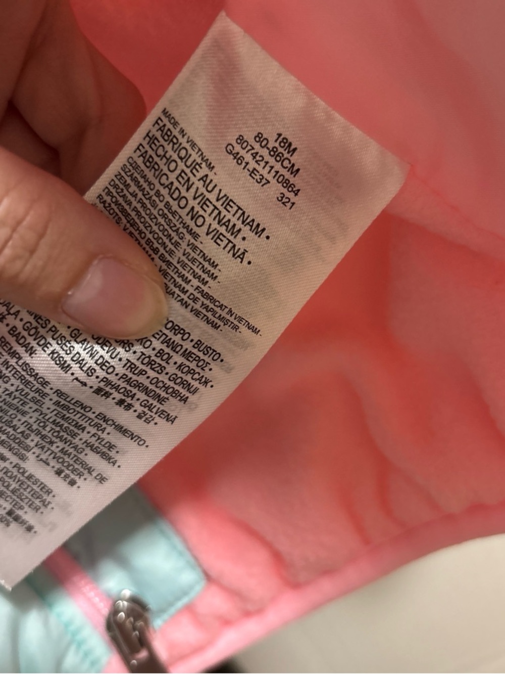 Nike Kids Mint Blue Puffer Jacket with Pink Trim - Picture 2 of 3